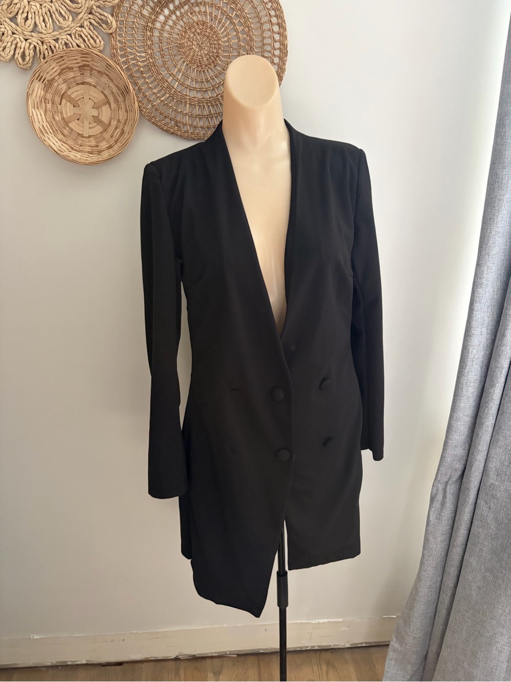 Boohoo Black Longline Double-Breasted Blazer Dress